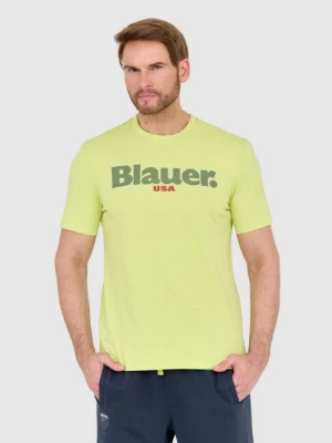 BLAUER Zielony męski t-shirt z dużym logo Blauer USA
