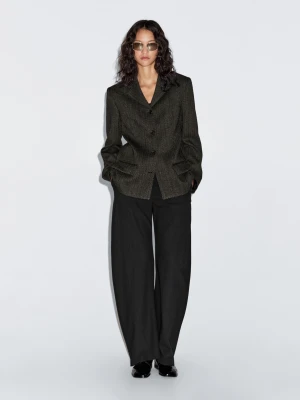 Blazer Herringbone Wool Blend - Brązowy - - Massimo Dutti - Female