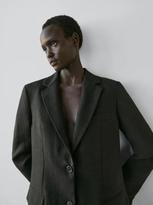 Blazer With Linen Pockets - Czarny - - Massimo Dutti - Kobieta