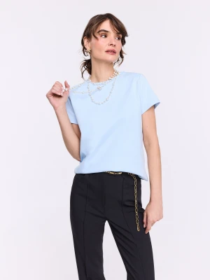 Błękitna bawełniana bluzka z krótkim rękawem TARANKO