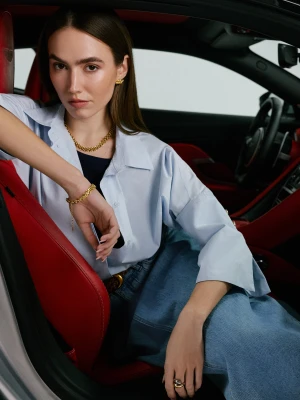 Błękitna bawełniana koszula o kroju oversize TARANKO