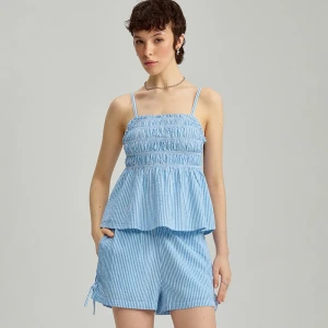 Błękitna bluzka ze strukturalnej tkaniny House