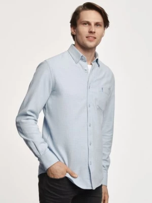 Błękitna koszula męska w drobną pepitkę OCHNIK