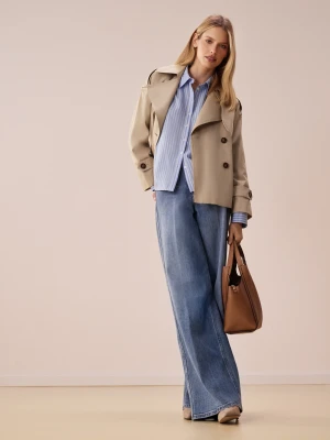 Błękitna koszula w paski z szerokim mankietem TARANKO