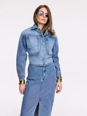 Błękitna kurtka jeansowa z zaznaczoną talią TARANKO
