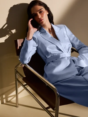 Błękitna marynarka z wiązaniem TARANKO