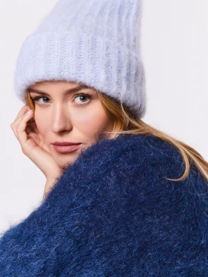 Błękitna prążkowana czapka z alpaki TARANKO