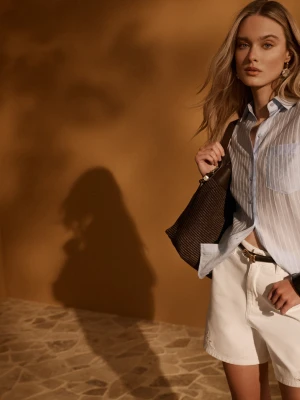 Błękitna prążkowana koszula z kołnierzem TARANKO