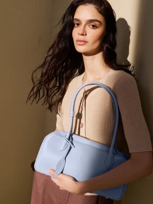 Błękitna skórzana torebka typu bagietka TARANKO