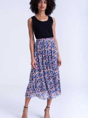 Błękitna spódnica midi, nadruk typu łączka Greenpoint