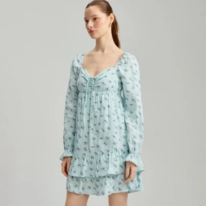 Błękitna sukienka mini z falbankami House