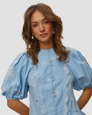 Błękitna Sukienka Z Haftem Damska Alemais Maizy Mini