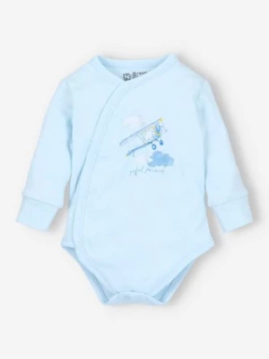 Błękitne body niemowlęce kopertowe z bawełny organicznej NINI