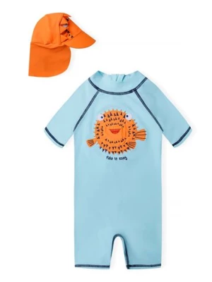 Błękitny kombinezon niemowlęcy z filtrem UV i czapką Minoti