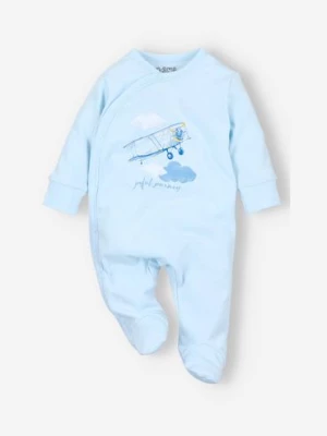 Błękitny pajac niemowlęcy z bawełny organicznej dla chłopca NINI