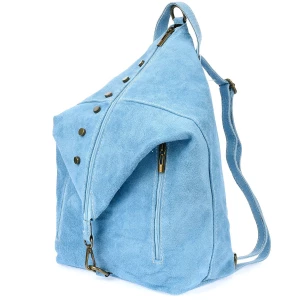 Błękitny plecak damski zamszowy skórzany na ramię Włoski niebieski Merg