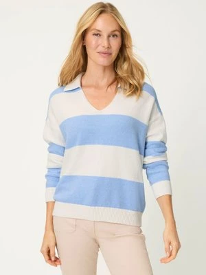 Błękitny sweter damski Cora w pasy z kołnierzykiem – Refresh Olsen