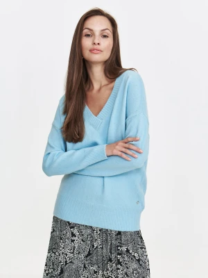 Błękitny sweter damski z dekoltem w serek Top Secret