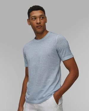 Błękitny T-shirt Męski 120% Lino Crewneck T-shirt