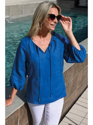 Bleu d'Azur Lniana bluzka "Shanti" w kolorze niebieskim rozmiar: 44/46