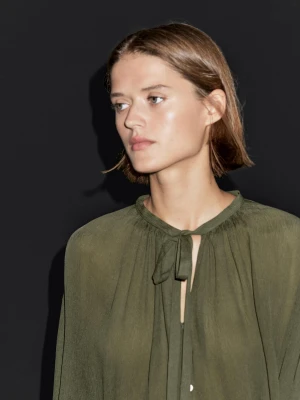 Blouse Cape With Lace Detail - Zielony - - Massimo Dutti - Female