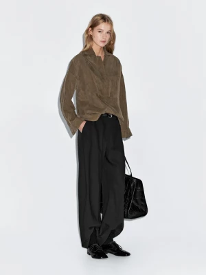 Blouse With Zip On The Chest - Brązowy - - Massimo Dutti - Kobieta