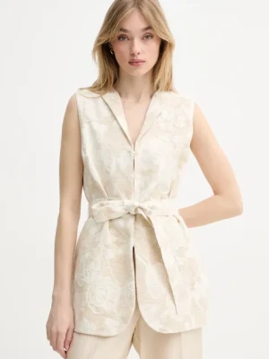Blugirl Blumarine kamizelka z domieszką lnu kolor beżowy jednorzędowa RA5127.T2942
