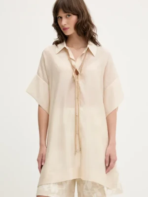 Blugirl Blumarine koszula damska kolor beżowy relaxed z kołnierzykiem klasycznym RA5124.T2948
