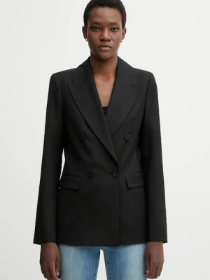 Blugirl Blumarine marynarka z dodatkiem wełny kolor czarny dwurzędowa gładka RF5264.T207A