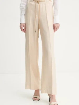 Blugirl Blumarine spodnie damskie kolor beżowy szerokie high waist RA5125.T2948