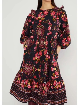 Blutsgeschwister Sukienka "Naughty but True amusement" w kolorze czarno-różowo-żółtym rozmiar: S