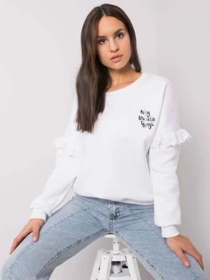 Bluza bez kaptura biały casual wkładane przez głowę dekolt okrągły rękaw długi falbana Rue paris