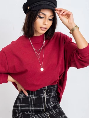 Bluza bez kaptura bordowy casual dekolt półgolf rękaw długi długość długa Basic feel good