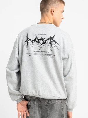 Bluza bez kaptura BOXY szary melanż z autorską grafiką z tyłu Reporter