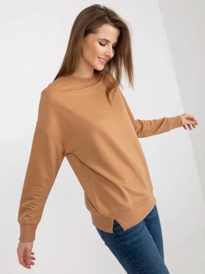 Bluza bez kaptura camelowy casual dekolt okrągły rękaw długi Merg selection