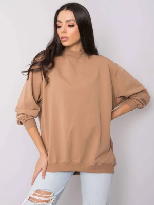 Bluza bez kaptura camelowy casual dekolt półgolf rękaw długi długość długa Basic feel good