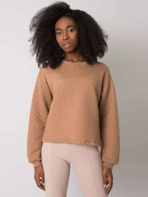 Bluza bez kaptura camelowy casual wkładane przez głowę dekolt okrągły rękaw długi długość krótka pikowanie Basic feel good