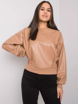 Bluza bez kaptura camelowy casual wkładane przez głowę dekolt okrągły rękaw długi Rue paris