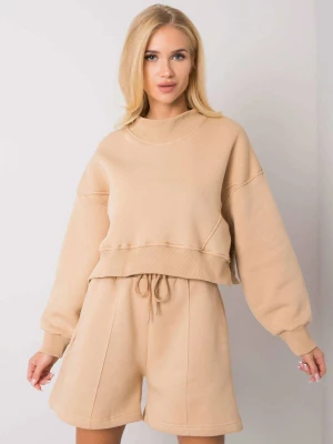 Bluza bez kaptura camelowy casual wkładane przez głowę dekolt półgolf rękaw długi długość krótka Basic feel good