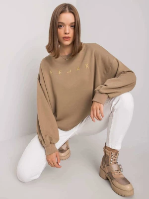 Bluza bez kaptura ciemny bezowy casual dekolt okrągły rękaw długi Ex moda