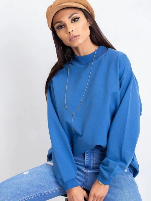 Bluza bez kaptura ciemny niebieski casual dekolt półgolf rękaw długi długość długa Basic feel good