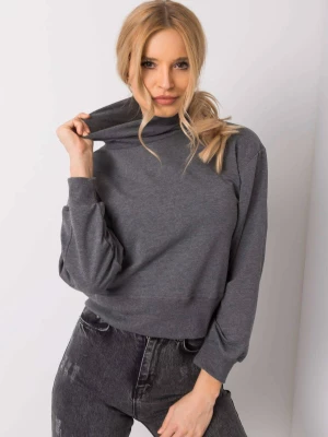 Bluza bez kaptura ciemny szary casual dekolt golf rękaw długi długość krótka bufiasty Basic feel good