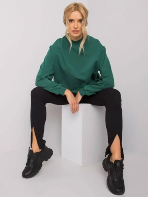 Bluza bez kaptura ciemny zielony casual dekolt półgolf rękaw długi długość długa Basic feel good