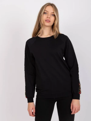 Bluza bez kaptura czarny casual wkładane przez głowę dekolt okrągły rękaw długi haft Rue paris