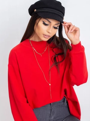 Bluza bez kaptura czerwony casual dekolt półgolf rękaw długi długość długa Basic feel good