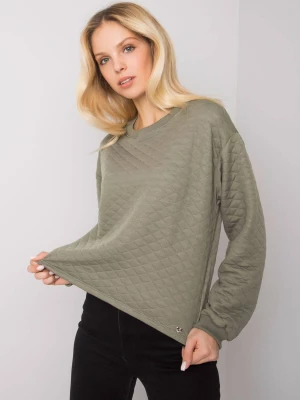 Bluza bez kaptura khaki casual wkładane przez głowę dekolt okrągły rękaw długi długość krótka pikowanie Basic feel good