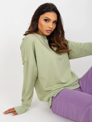 Bluza bez kaptura pistacjowy casual dekolt okrągły rękaw długi Merg selection