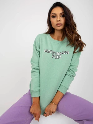 Bluza bez kaptura pistacjowy casual dekolt okrągły rękaw długi Merg selection