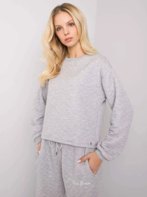 Bluza bez kaptura szary casual wkładane przez głowę dekolt okrągły rękaw długi długość krótka pikowanie Basic feel good