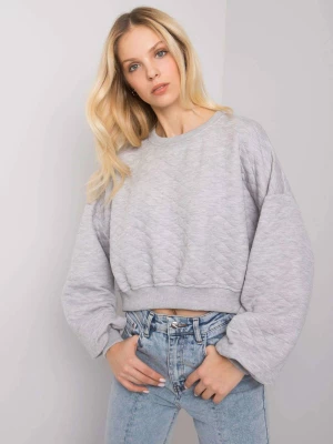 Bluza bez kaptura szary casual wkładane przez głowę dekolt okrągły rękaw długi długość krótka pikowanie Basic feel good